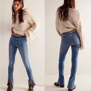 Free People Blue Double Dutch Split Skinny Jeans Size S